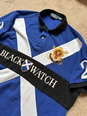 Mens Vintage Polo Ralph Lauren Black Watch Collection Rugby Polo Shirt XXL